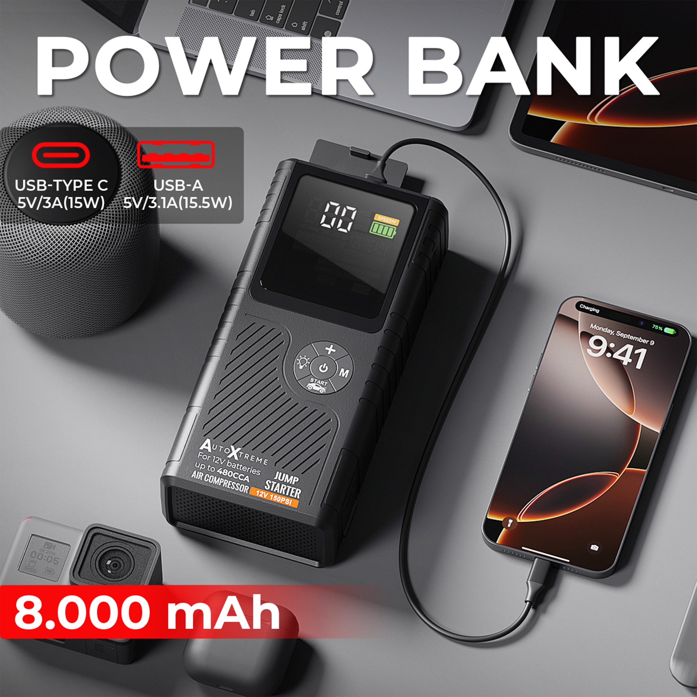 Boost Air Micro - 480 CCA - Jumpstarter Compressor