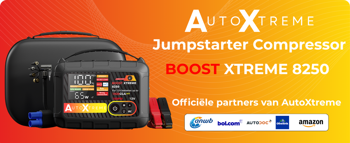AutoXtreme Boost Xtreme 8250 jumpstarter compressor, 1920 CCA, officiële partners ANWB, Bol.com, Autodoc, Obelink en Amazon