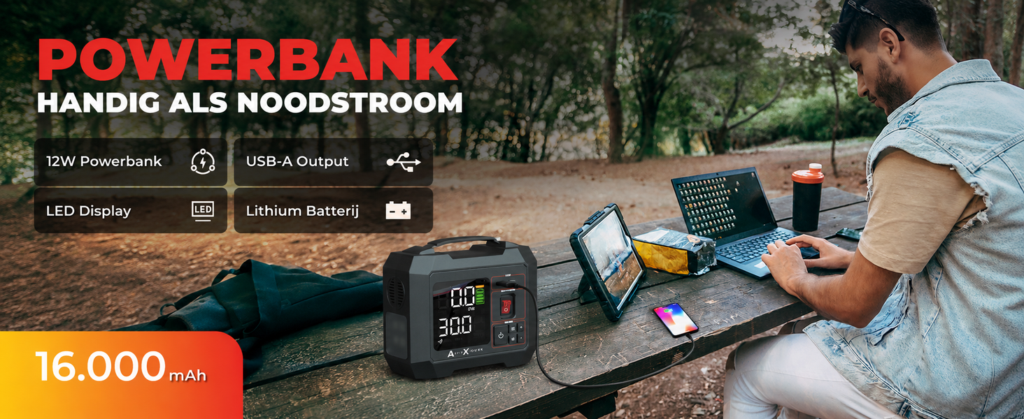 AutoXtreme Air-300 als powerbank, USB-A uitgang van maximaal 12 W voor je telefoon