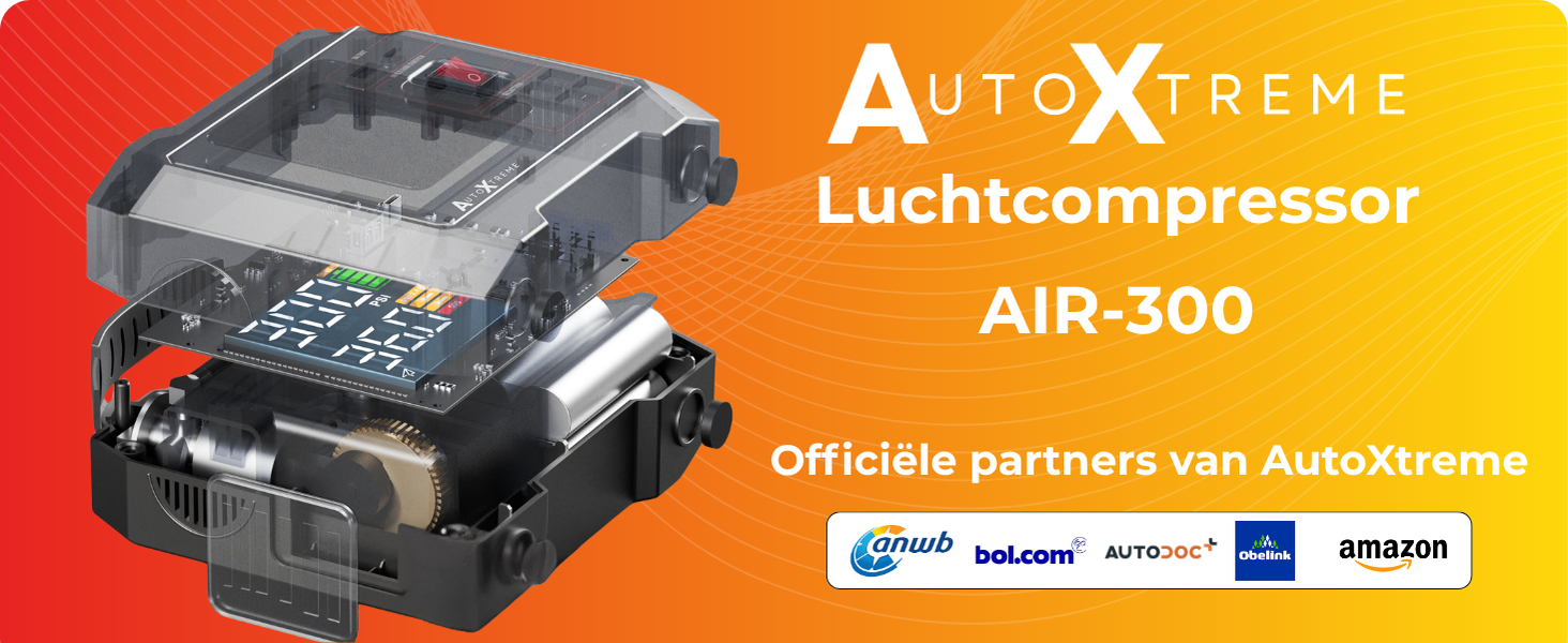 AutoXtreme Air-300 draagbare luchtcompressor met 3,7 inch display en geïntegreerde luchtslang