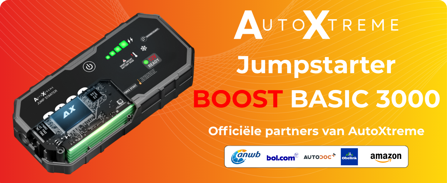 AutoXtreme Boost Basic 3000 jumpstarter, 480 CCA, met officiële partners ANWB, Bol.com, Autodoc en Amazon