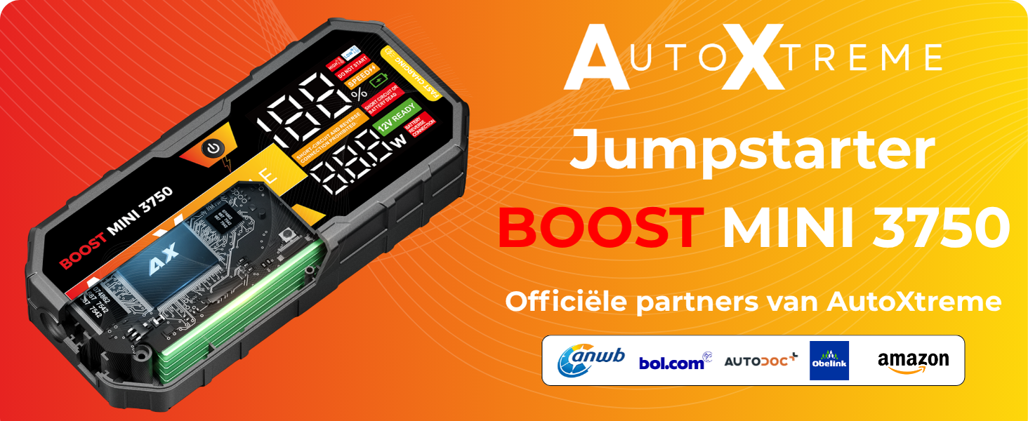 AutoXtreme Boost Mini 3750 jumpstarter, 620 CCA, met officiële partners ANWB, Bol.com, Autodoc en Amazon