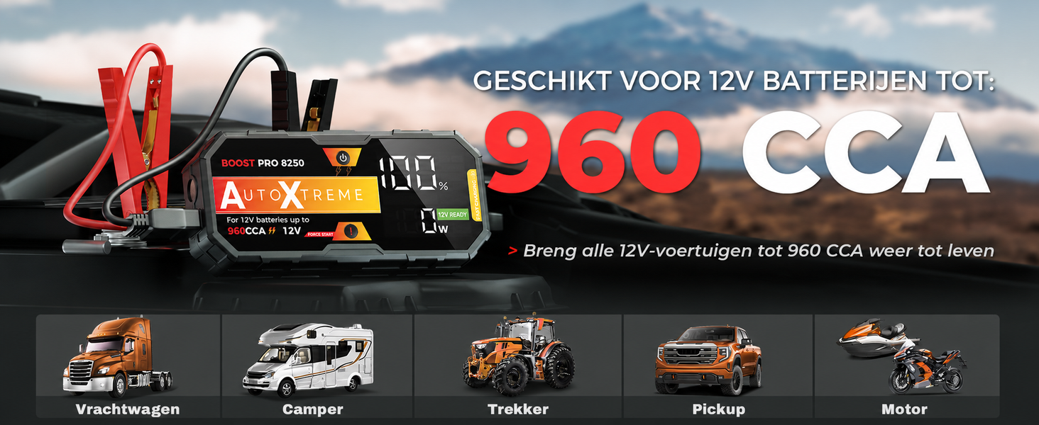 Boost Pro geschikt voor 12V-accu's tot 960 CCA: bepaal met de CCA-waarde of de jumpstarter bij jouw voertuig past