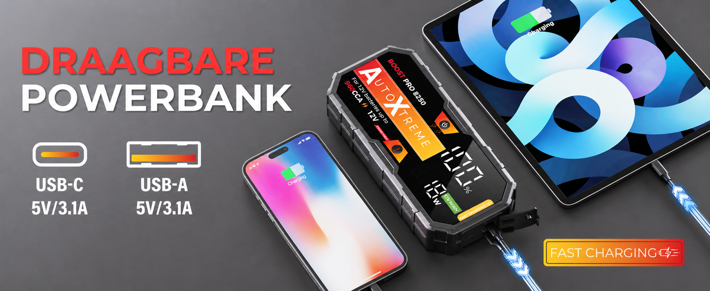 Boost Pro 16.000 mAh powerbank met USB-C en USB-A, tot 15W om telefoon en apparaten te laden