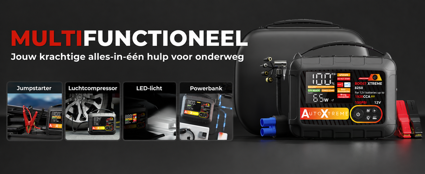 Boost Xtreme multifunctioneel: jumpstarter, luchtcompressor, powerbank en LED-licht in één