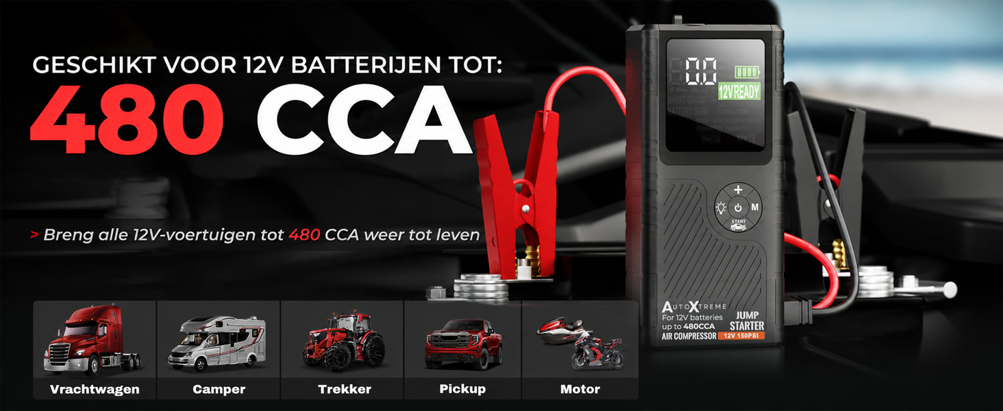 Boost Air Micro geschikt voor 12V-accu's tot 480 CCA, bepaald op de CCA-waarde