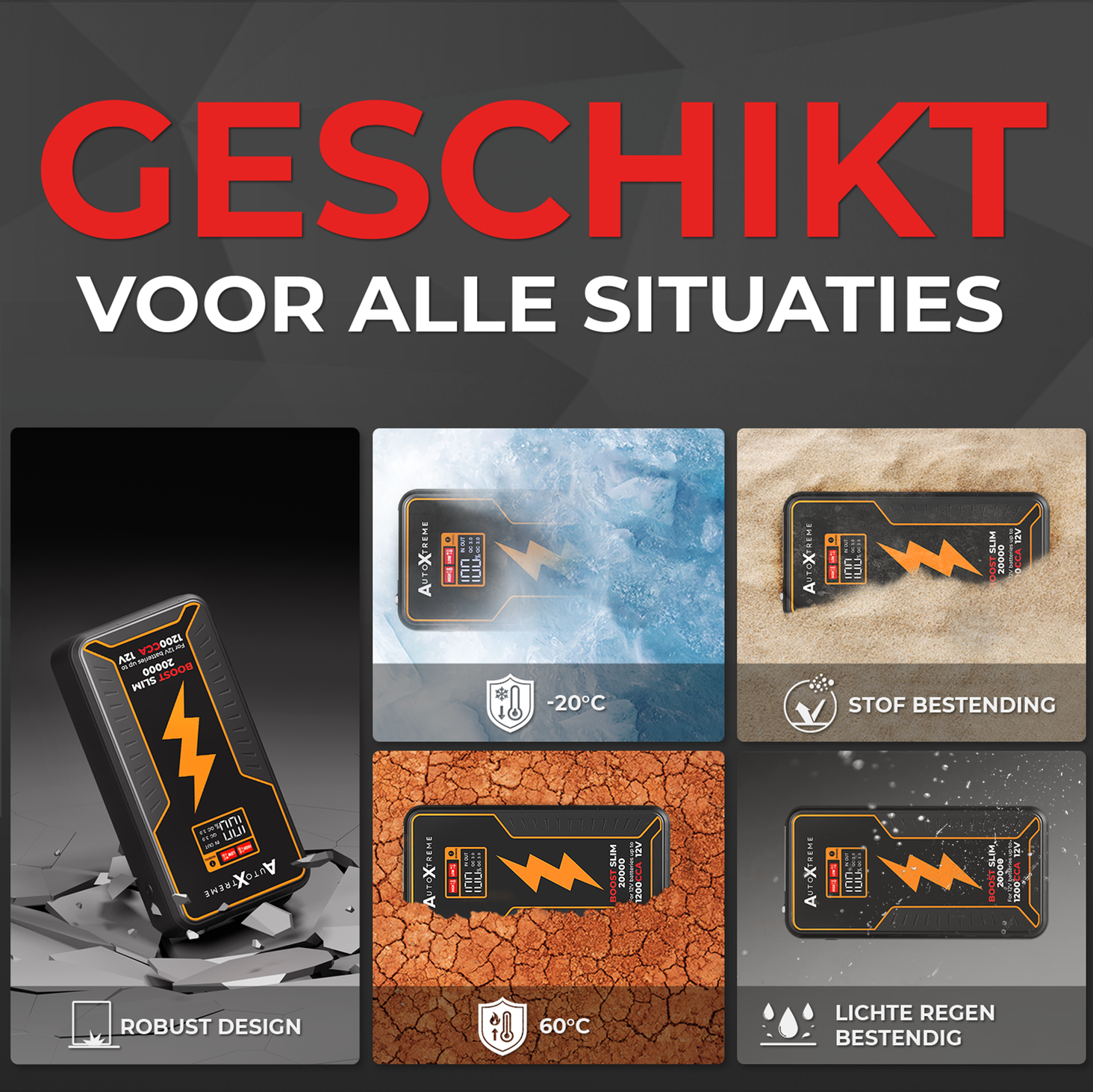 Robuust ontwerp dat werkt van -20 tot 60 graden en bestand is tegen stof en lichte regen
